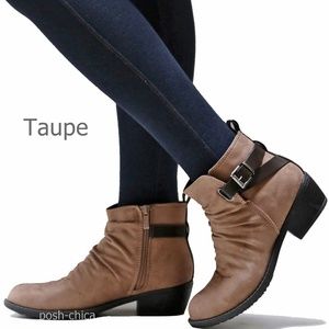 New Taupe Vegan Suede Western Ankle Boots Booties